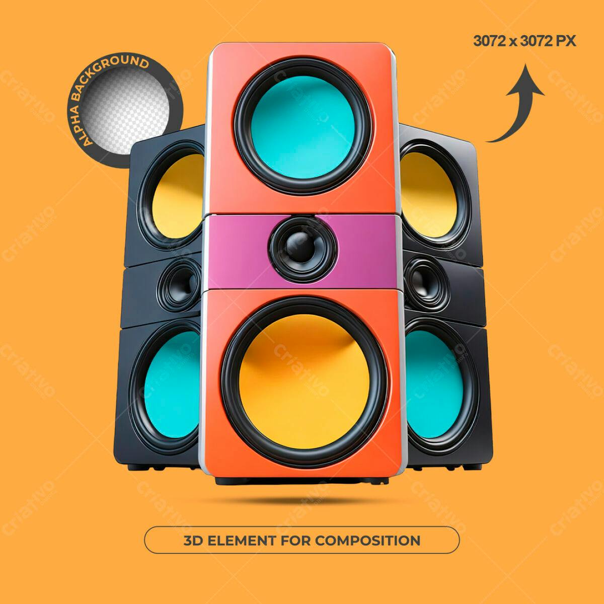 Elementos 3D Coloridos para Composição PSD Editável