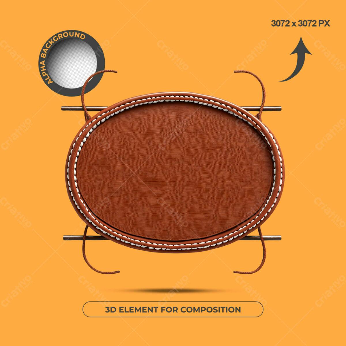 Elemento 3D Oval Marrom PSD Editável