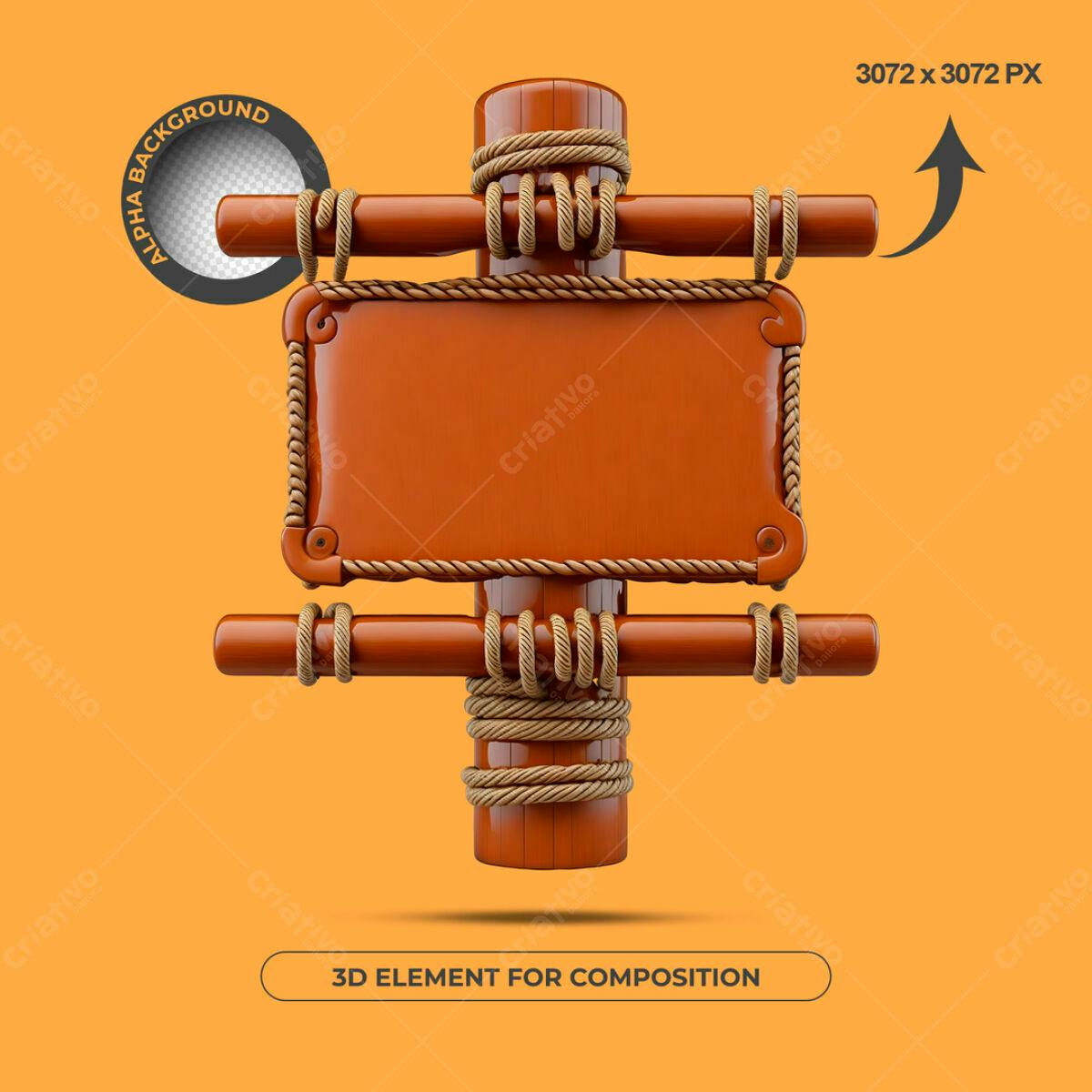 Elemento 3D Madeira Marítima PSD Editável