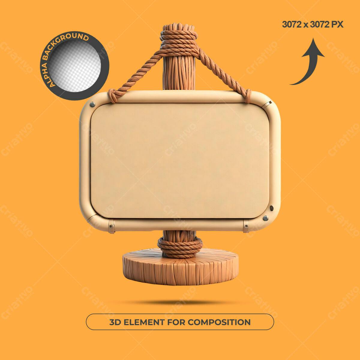 Placa de Madeira PSD Editável para Mockups 3D