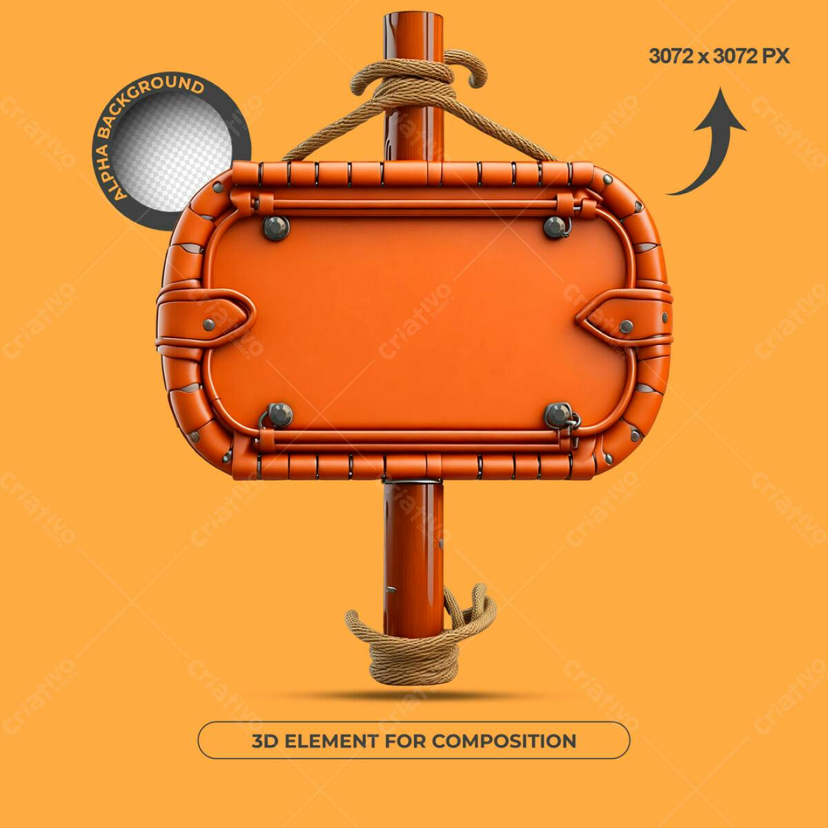 Placa 3D Laranja para Composição PSD Editável