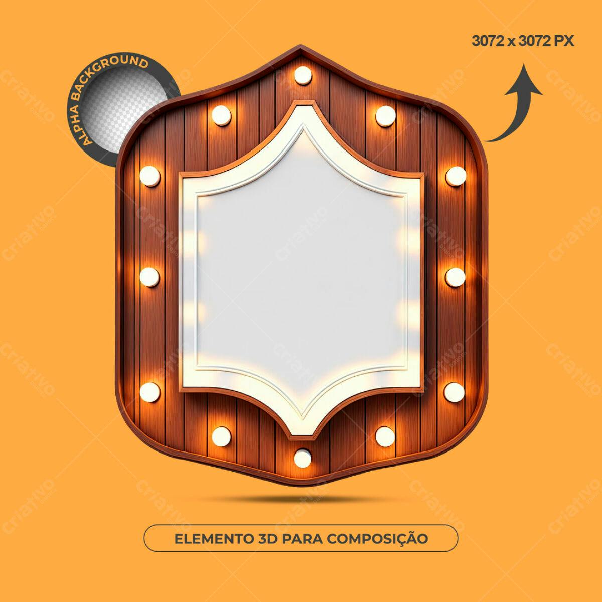 Elemento 3D de Madeira com Luzes PSD Editável