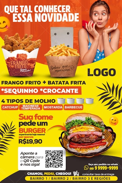 Flyer Promoção Lançamento Burger e Frango Frito PSD Editável