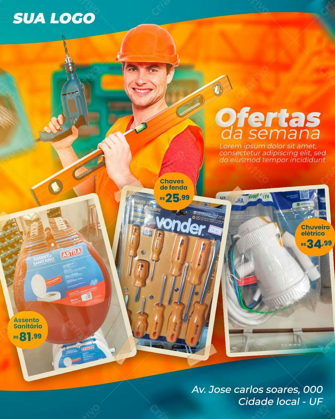 Flyer Ofertas Semana Construção PSD Editável