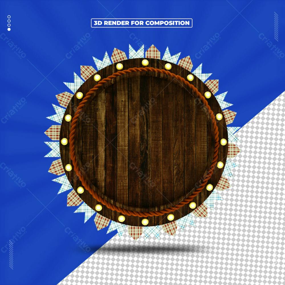 Painel Redondo de Madeira Festa Junina 3D