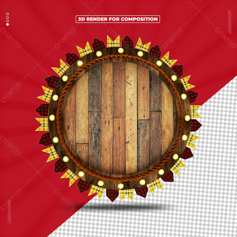 Painel Redondo de Madeira Festa Junina 3D