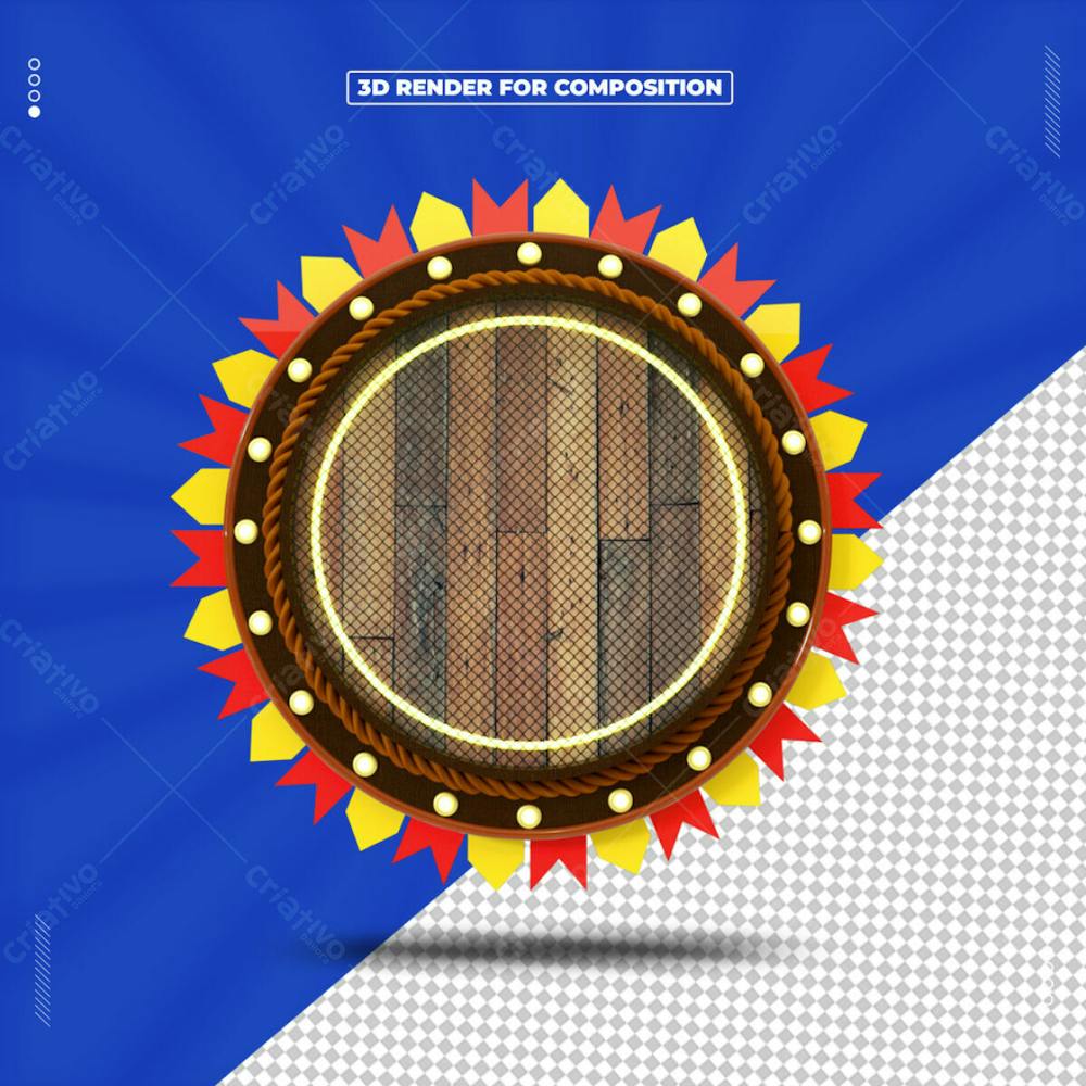 Painel Redondo de Madeira Festa Junina 3D