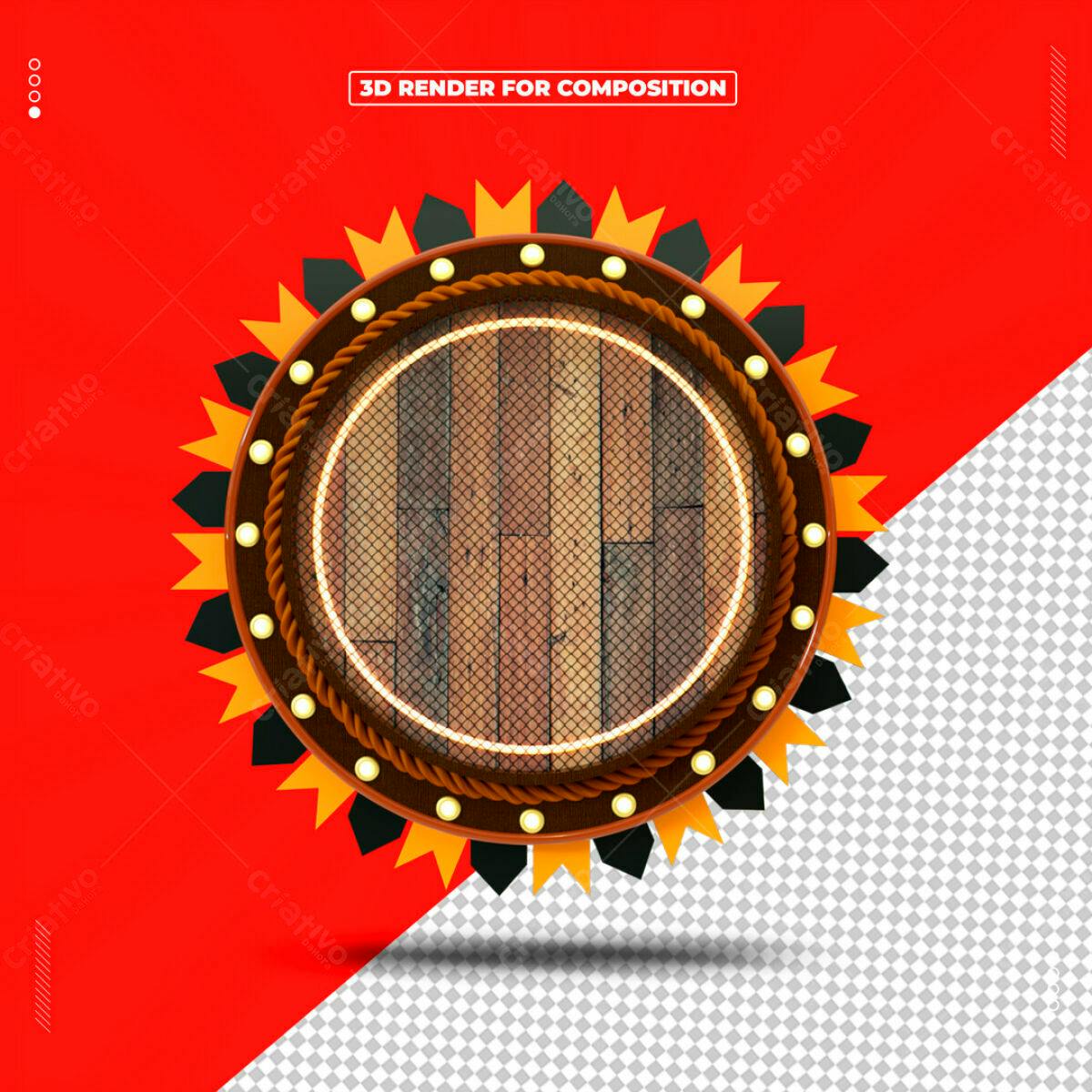 Moldura Circular em Madeira PSD Editável