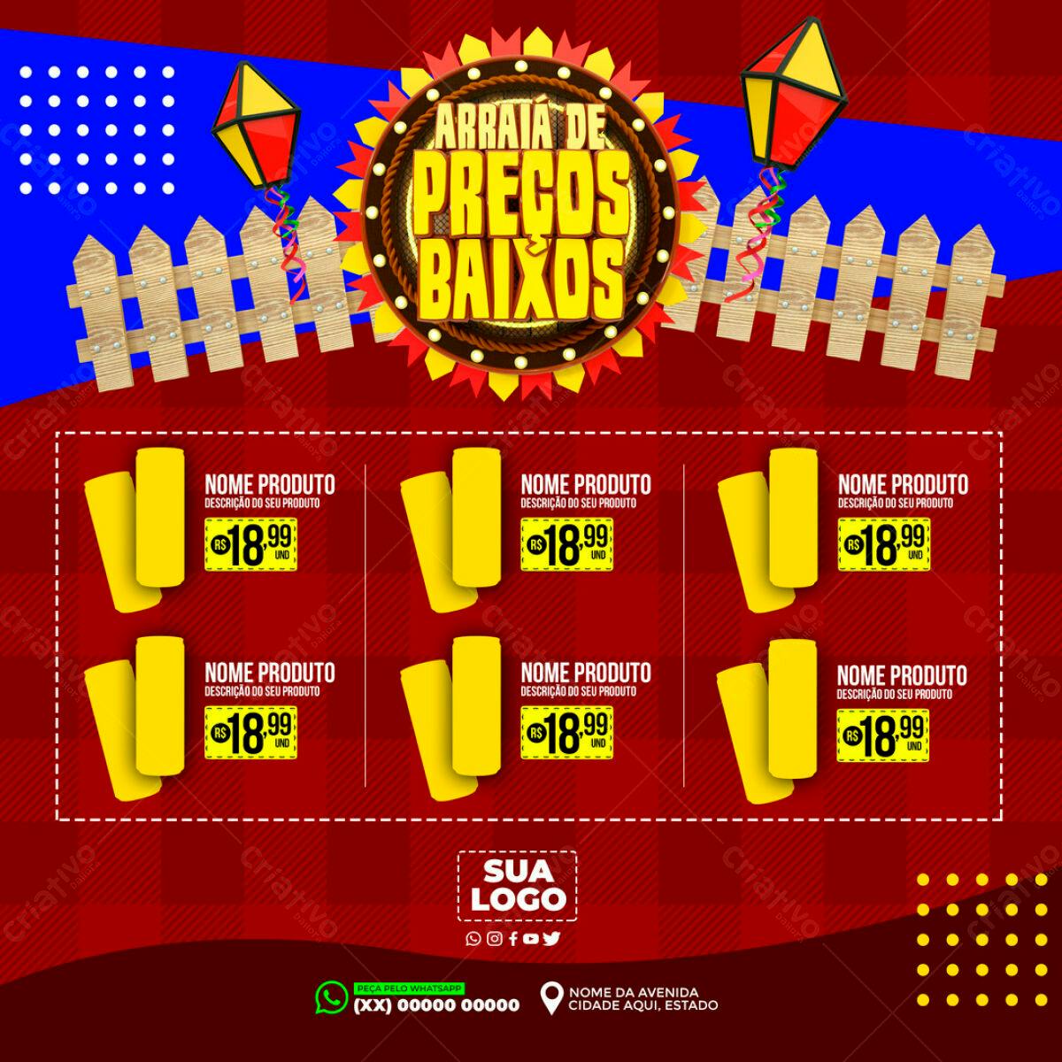 Flyer Arraia de Preços Baixos PSD Editável