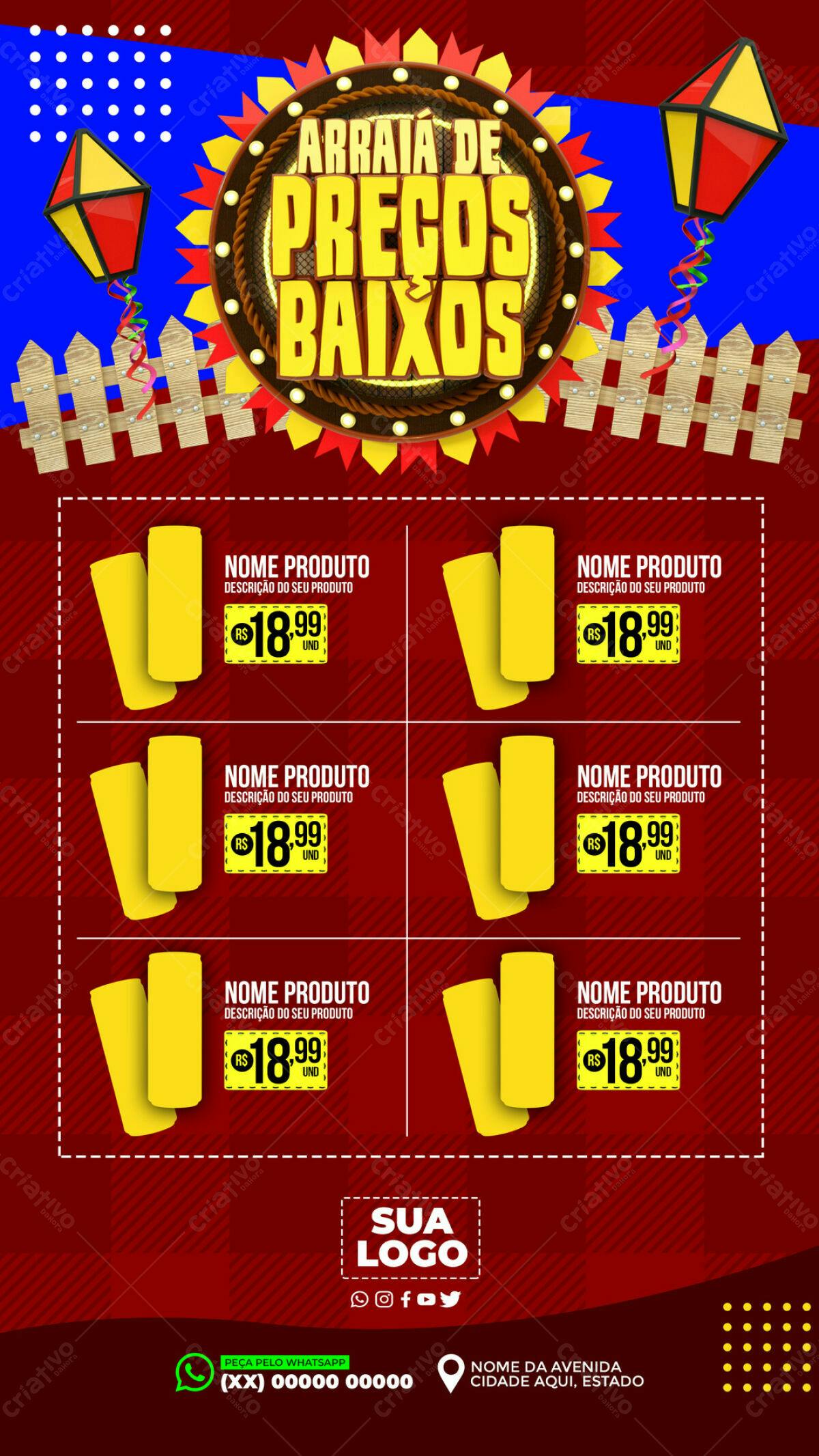Flyer Arraia de Preços Baixos PSD Editável