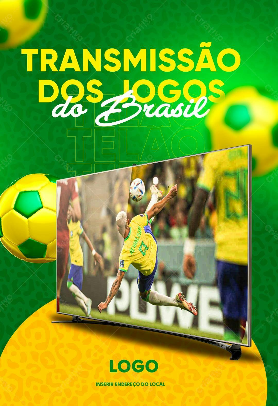 Flyer para Transmissão dos Jogos do Brasil PSD Editável