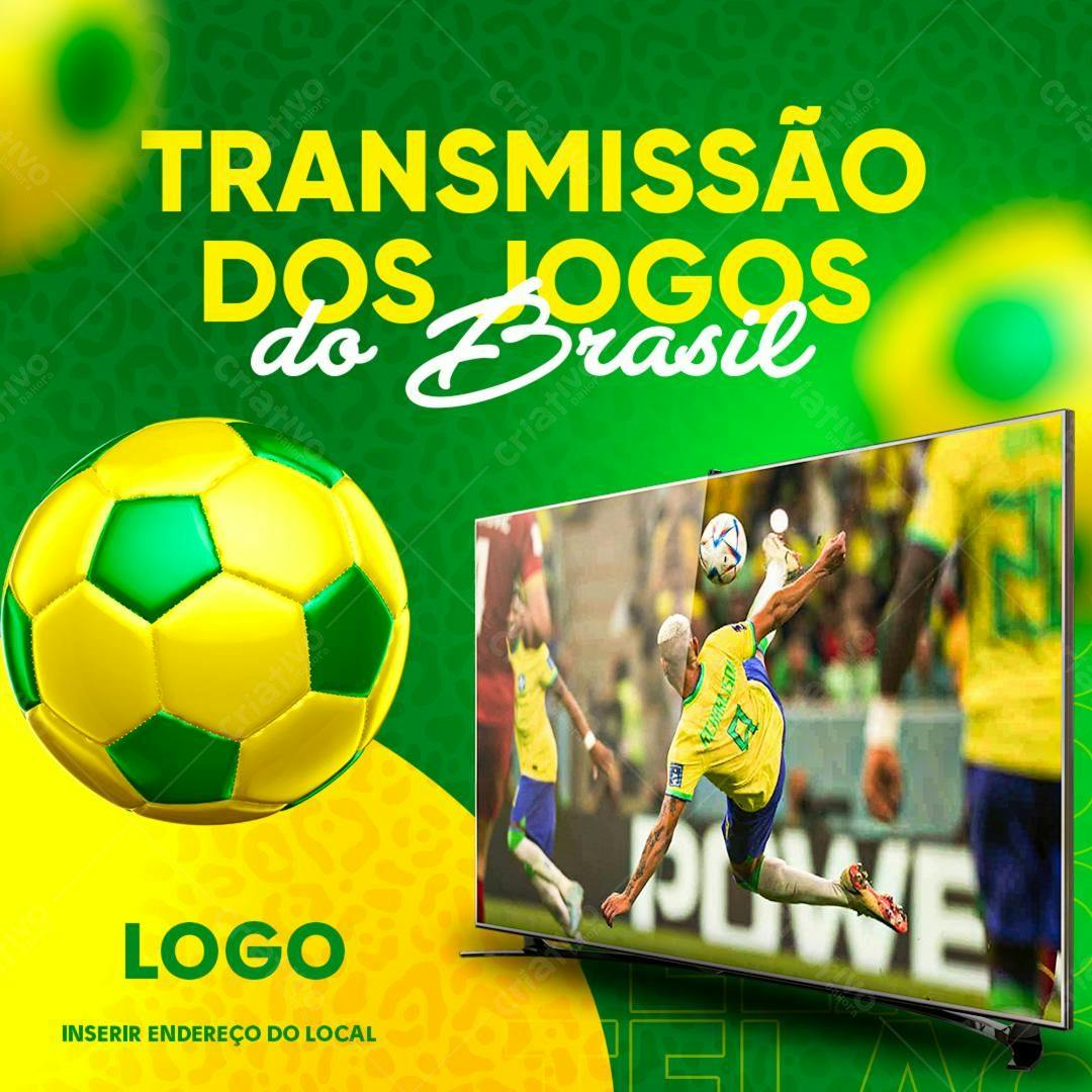 Flyer Transmissão dos Jogos do Brasil PSD Editável