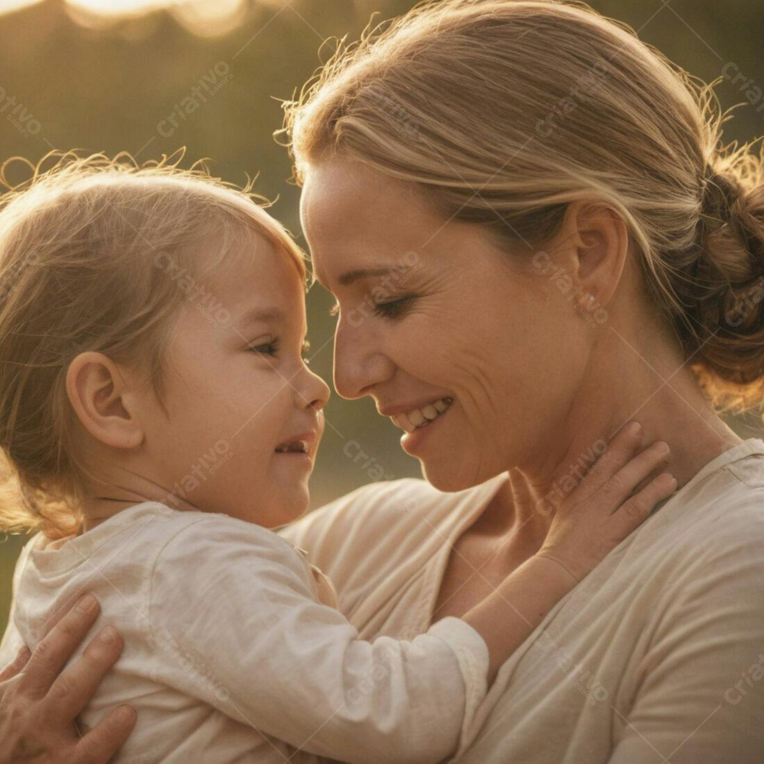 Mãe e filha se abraçando ao pôr do sol