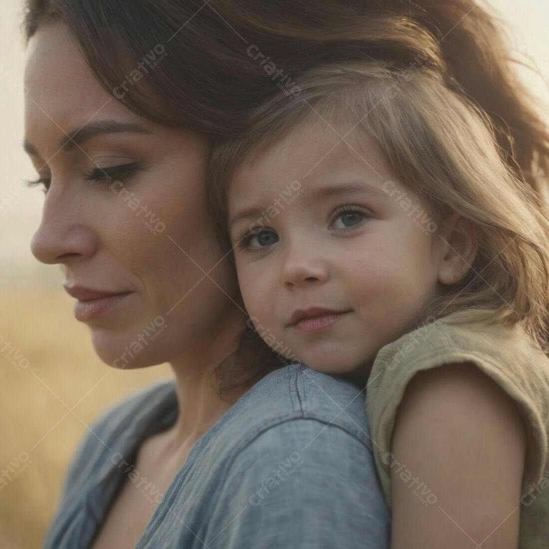 Mãe e filha abraçadas ao ar livre