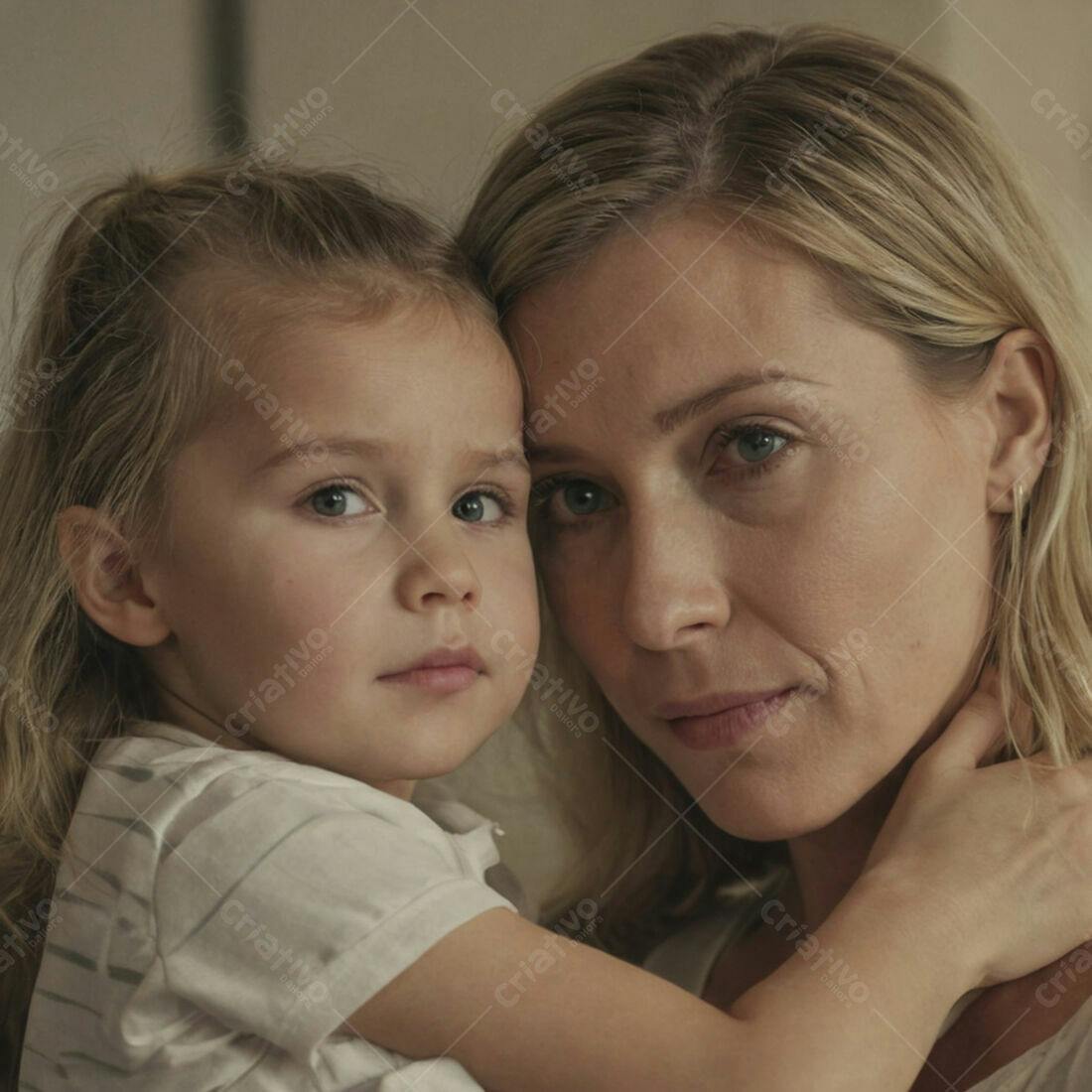 Mãe e filha abraçadas em tom pastel