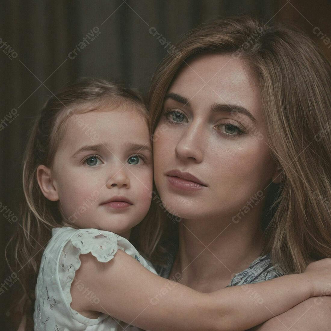 Mãe e filha abraçadas fundo neutro