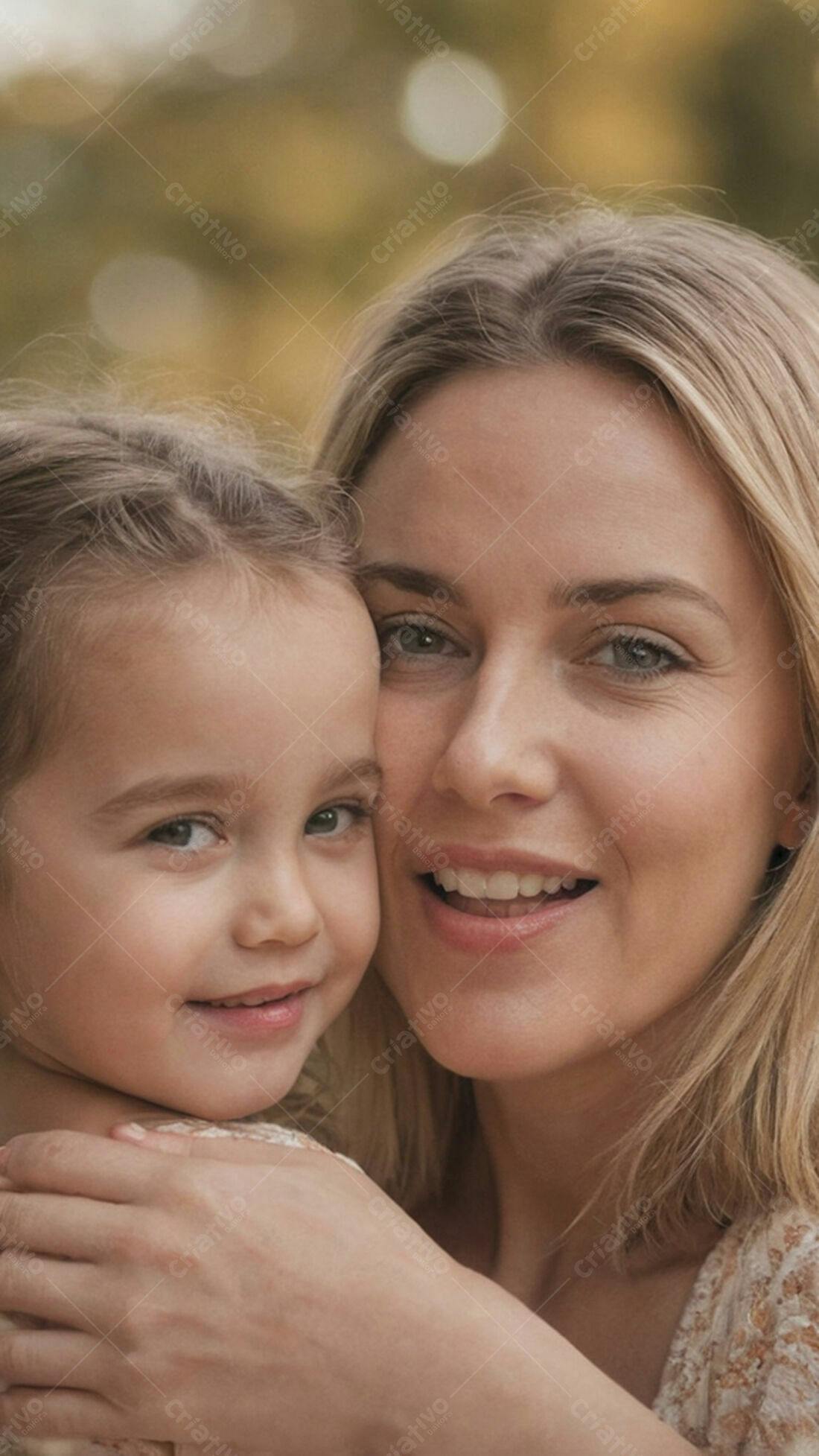 Mãe e filha abraçadas em dia ensolarado