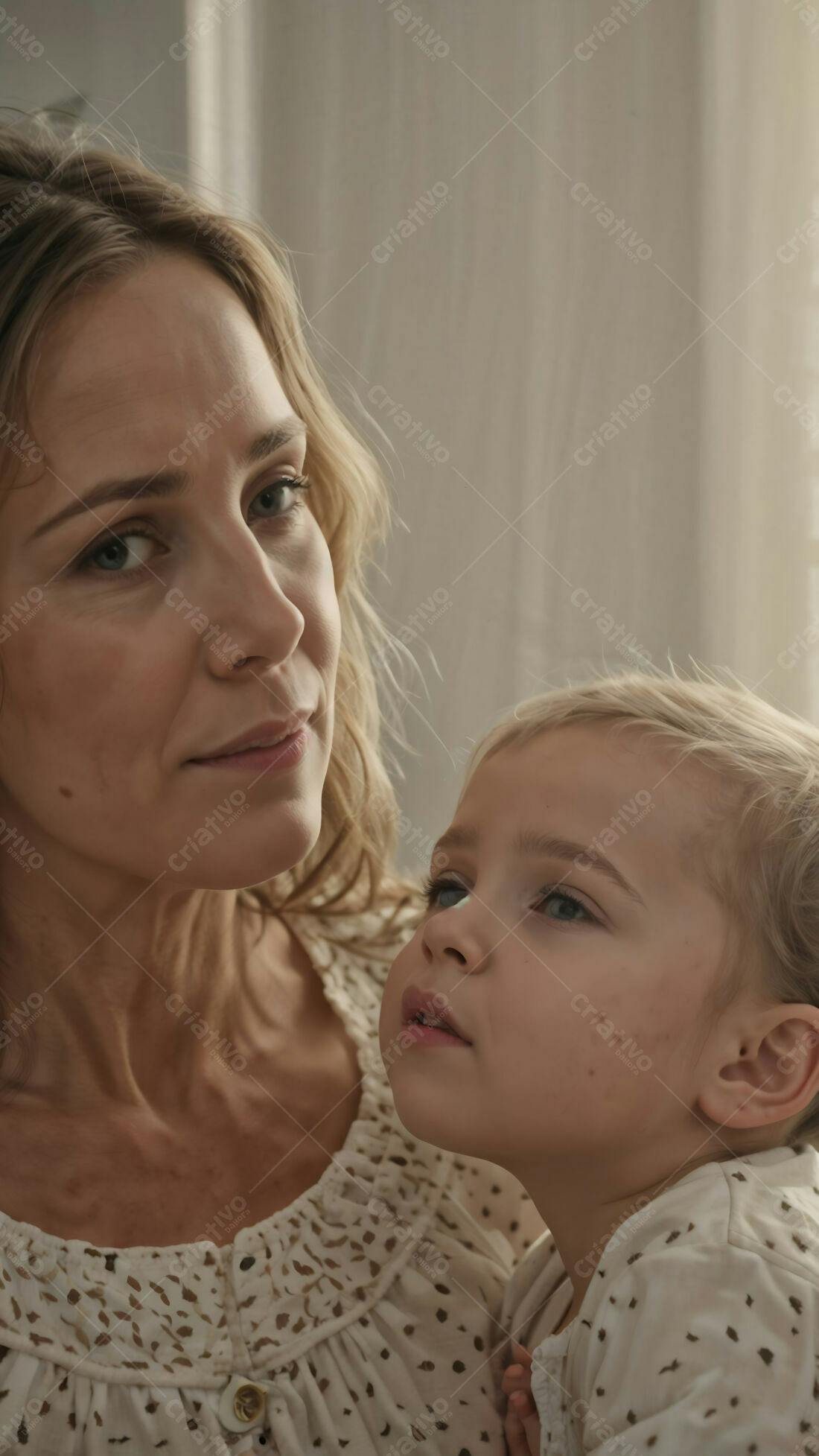 Mãe e filha abraçadas em tons neutros