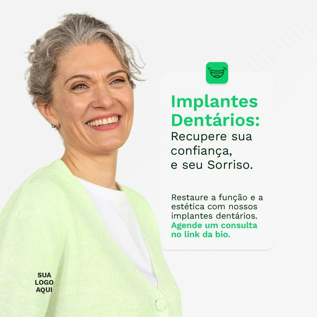 Post para Instagram sobre Implantes Dentários PSD Editável
