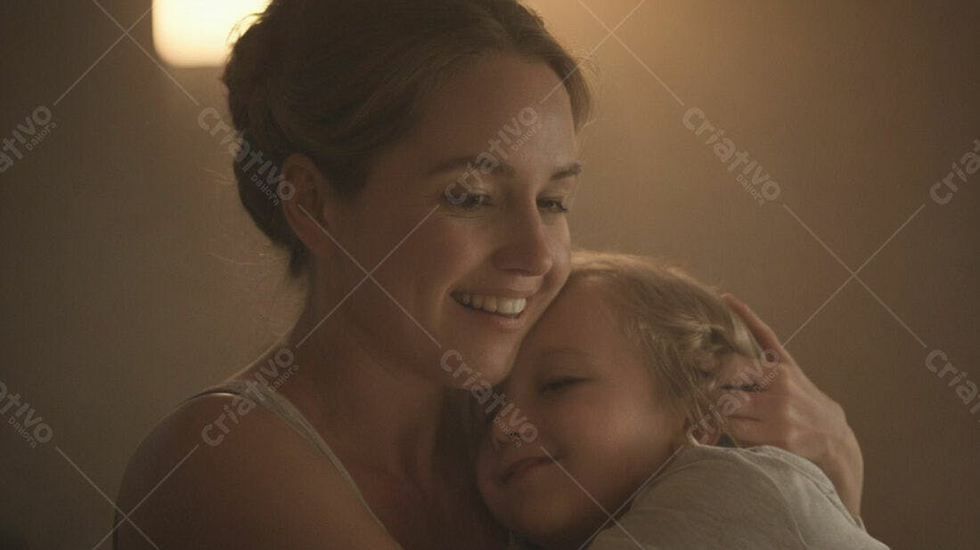 Mãe e filha se abraçando em casa à noite