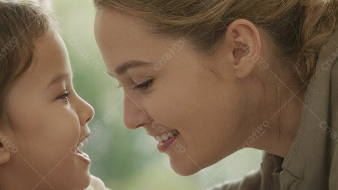Mãe e filha sorrindo juntas em casa