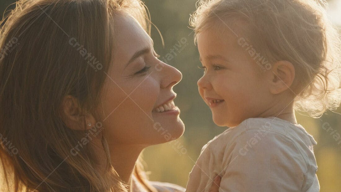 Mãe e filha sorrindo ao entardecer