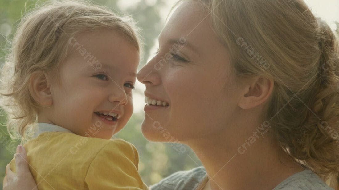 Mãe e filha sorrindo ao ar livre