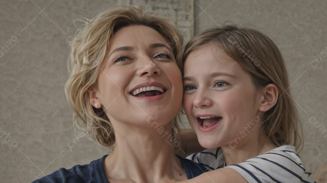 Mãe e filha sorrindo juntas abraçadas