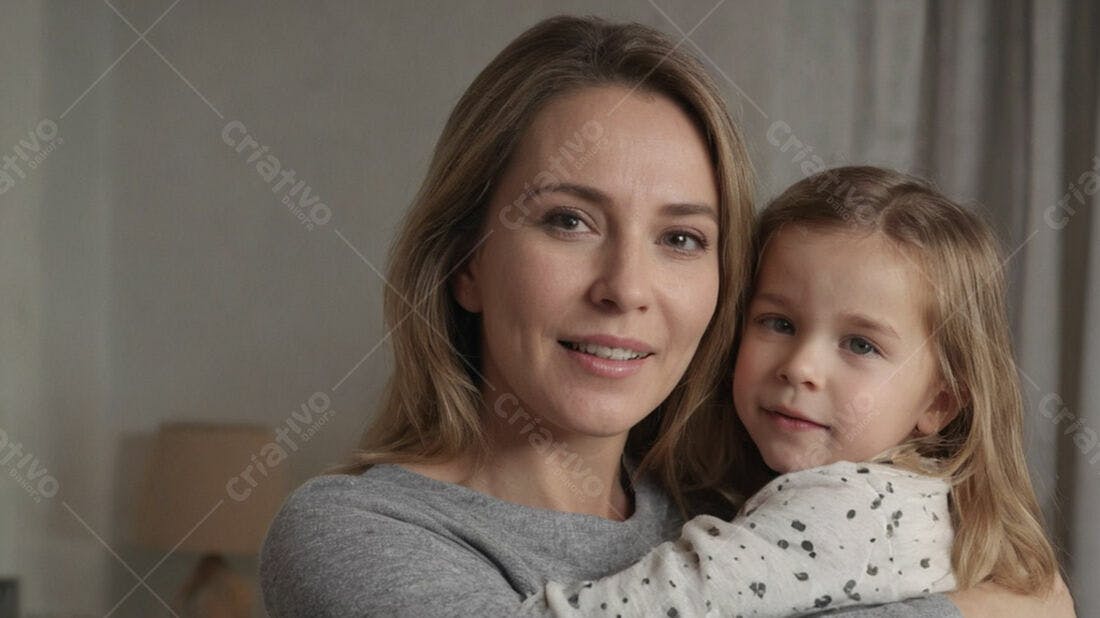 Mãe e filha abraçadas em casa