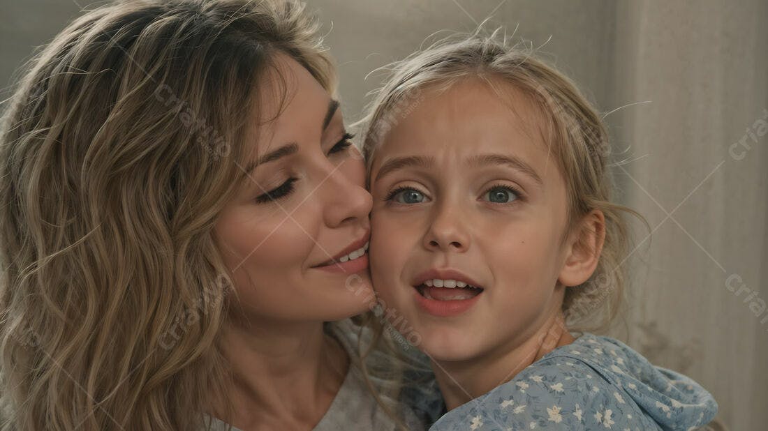 Mãe e filha sorrindo juntas em casa