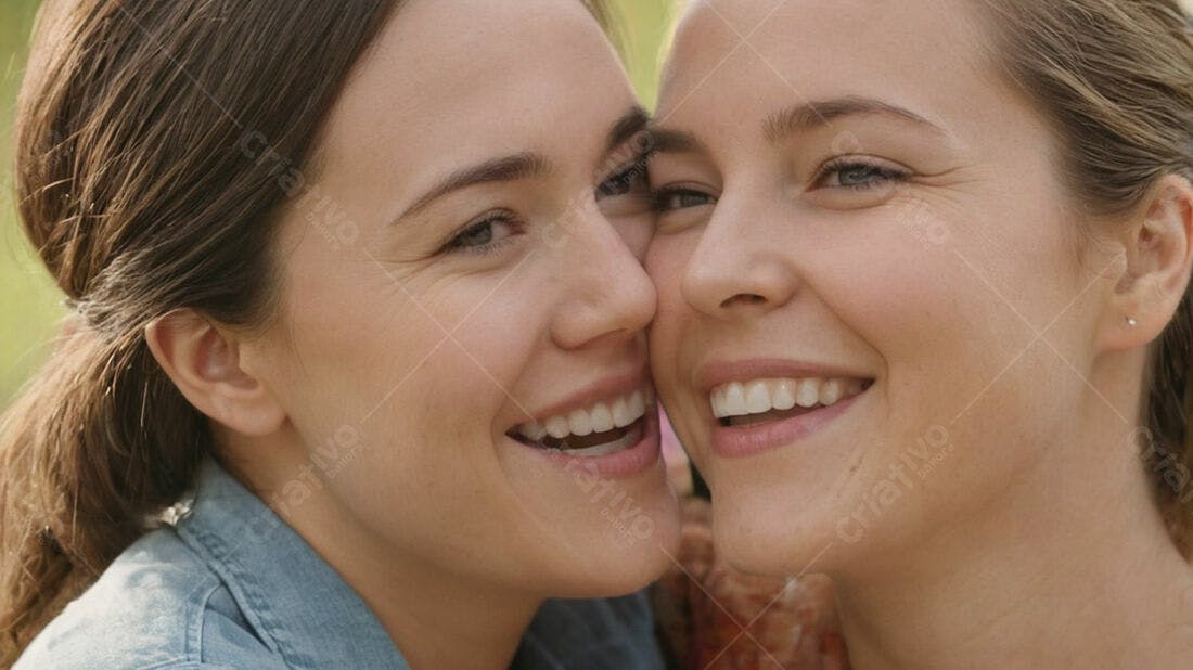 Mulheres sorrindo juntas ao ar livre