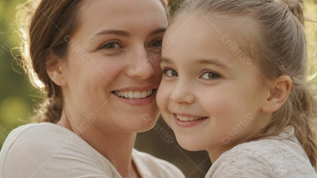 Mãe e filha sorrindo juntas ao ar livre