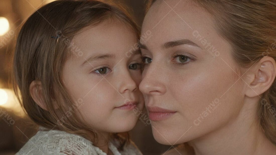 Mãe e filha abraçadas tons neutros