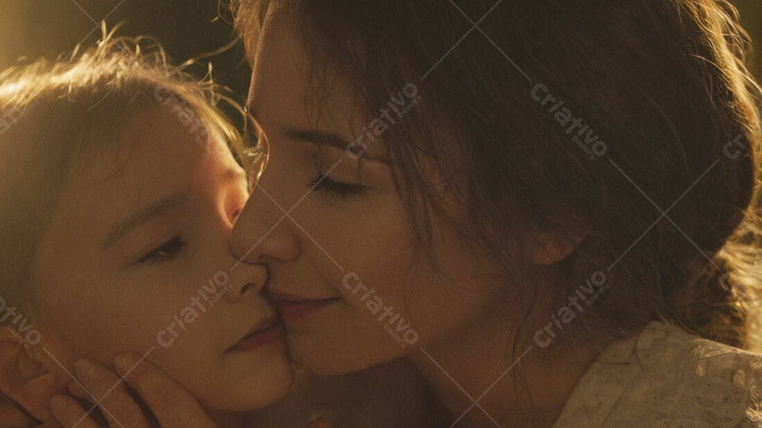 Mãe e filha se abraçando em tons quentes