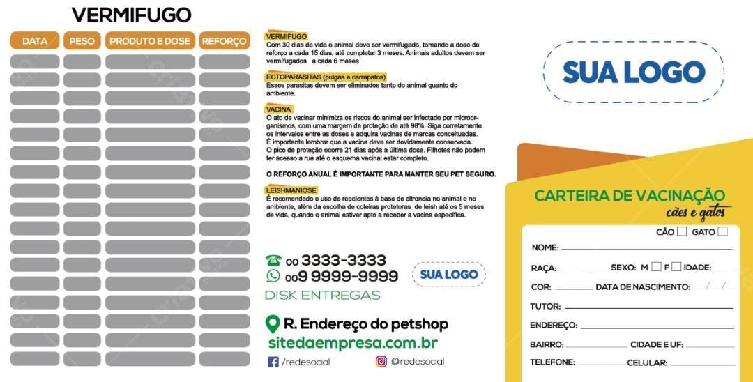 Carteira de Vacinação para Cães e Gatos PSD Editável