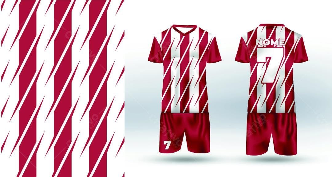 Uniforme de futebol vermelho e branco