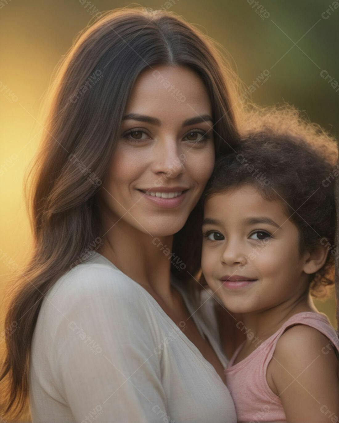 Mãe e filha abraçadas ao entardecer