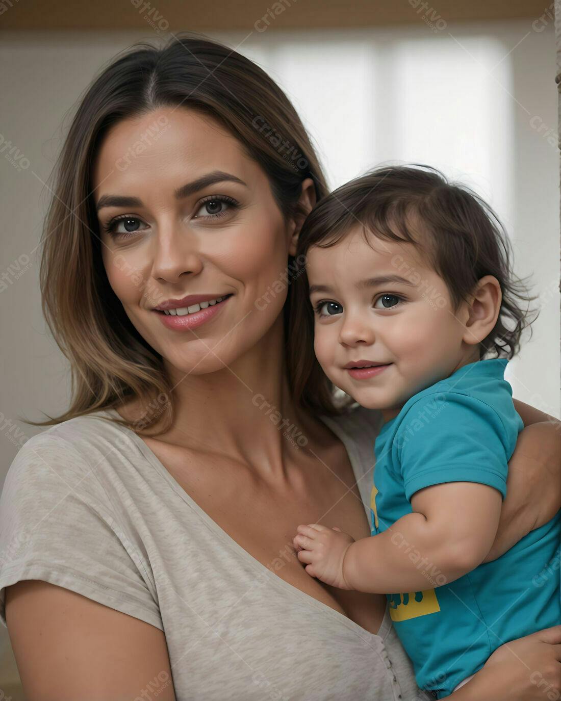 Mãe e Bebê Sorrindo em Casa