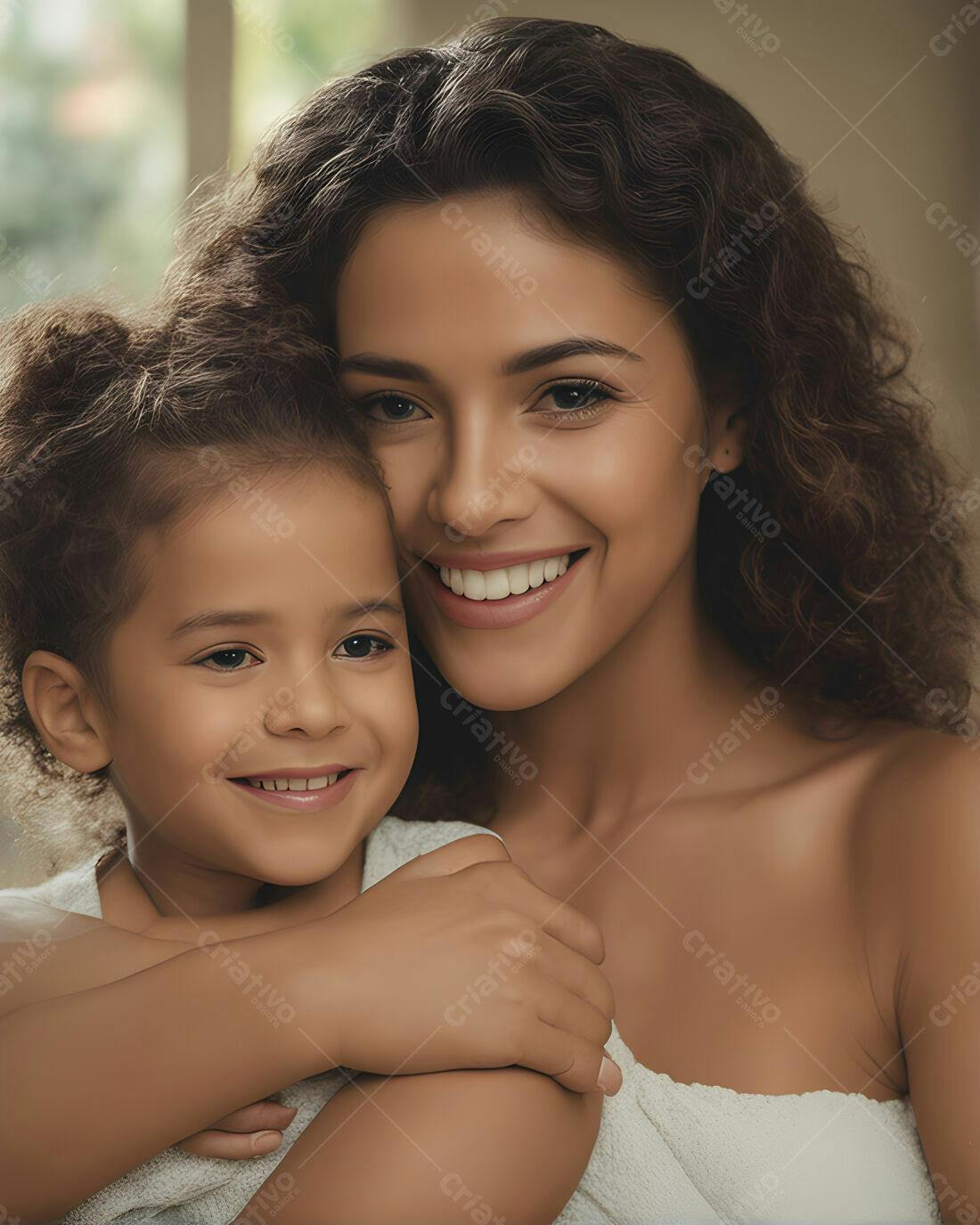 Mãe e filha sorrindo abraçadas