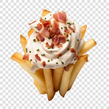 Batata frita cheddar bacon fundo transparente png