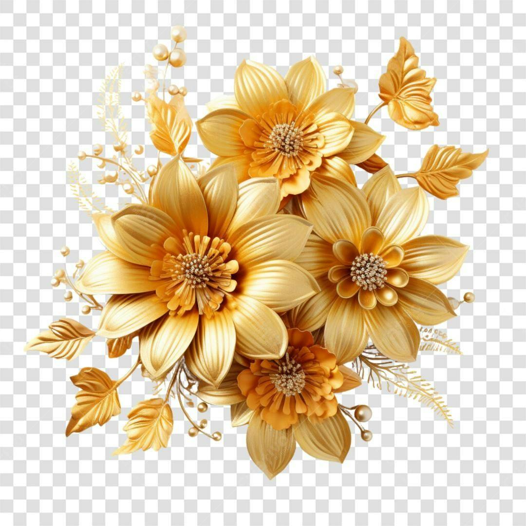 Adorno Flores Douradas PNG com fundo transparente