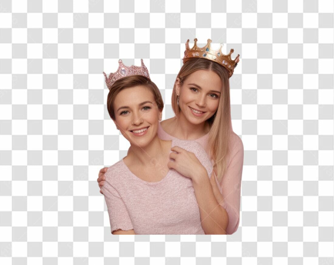 Imagem PNG com fundo transparente Duas mulheres coroas rosa e dourado