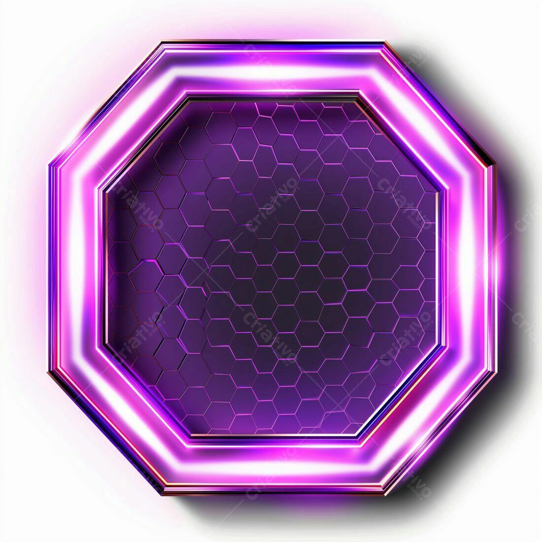 Moldura Octagonal com Iluminação Neon Roxa