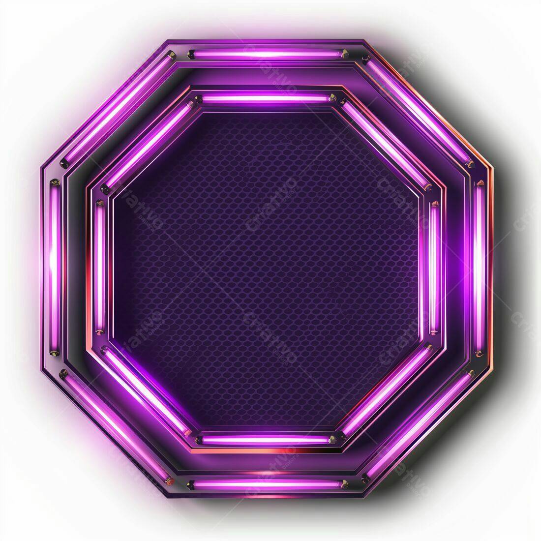 Moldura Octagonal com Luzes Neon Rosa