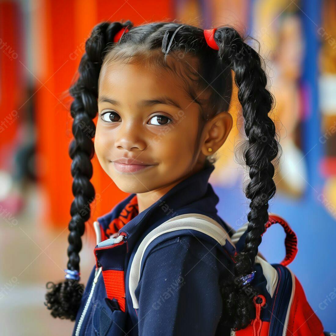 Menina sorridente com tranças e mochila