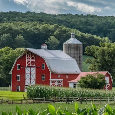 Imagem de uma fazenda, campo