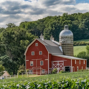 Imagem de uma fazenda, campo