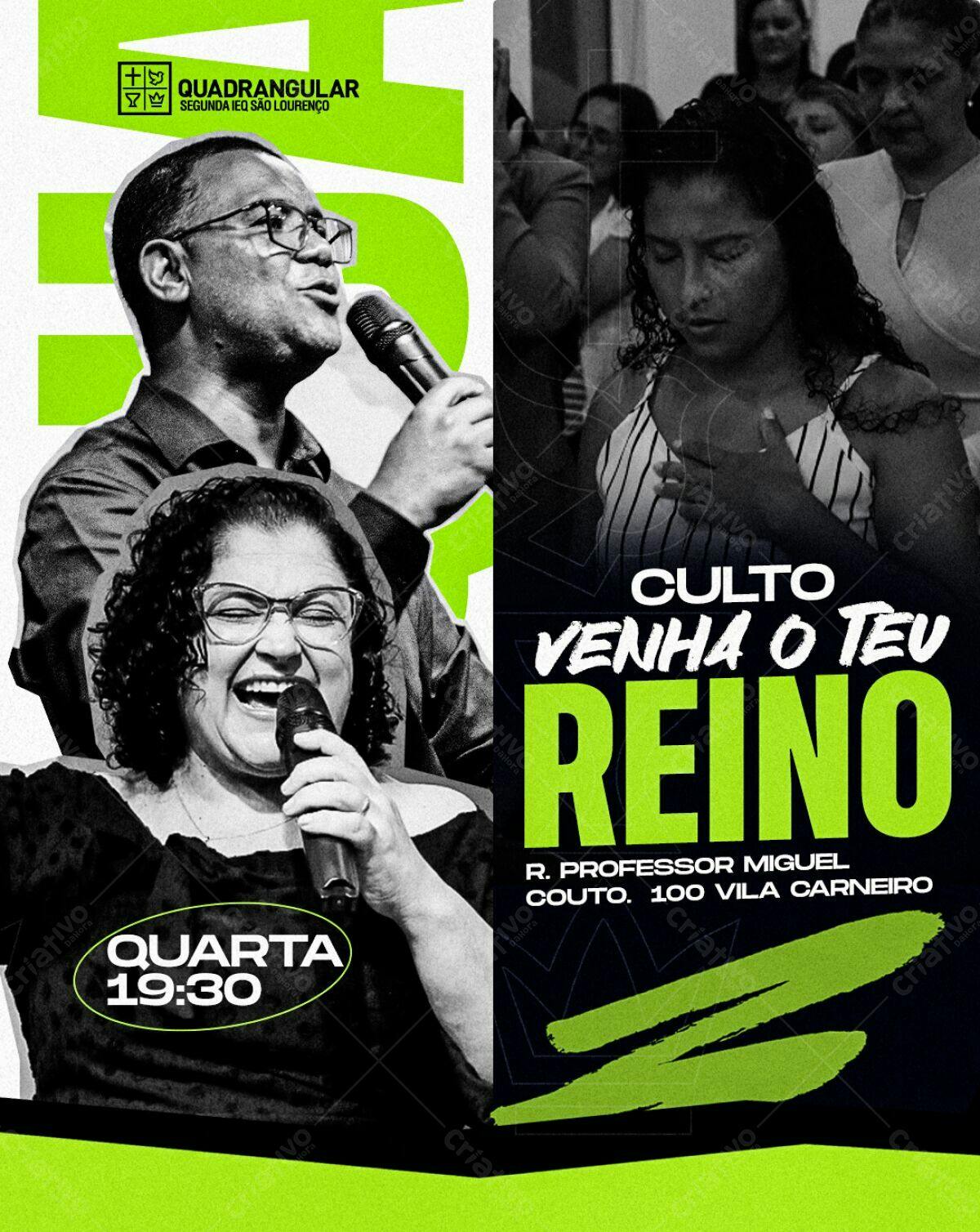 Flyer para Culto Venha o Teu Reino PSD Editável