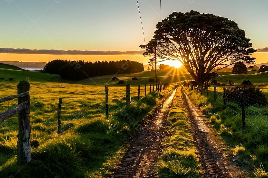 Caminho rural ao pôr do sol