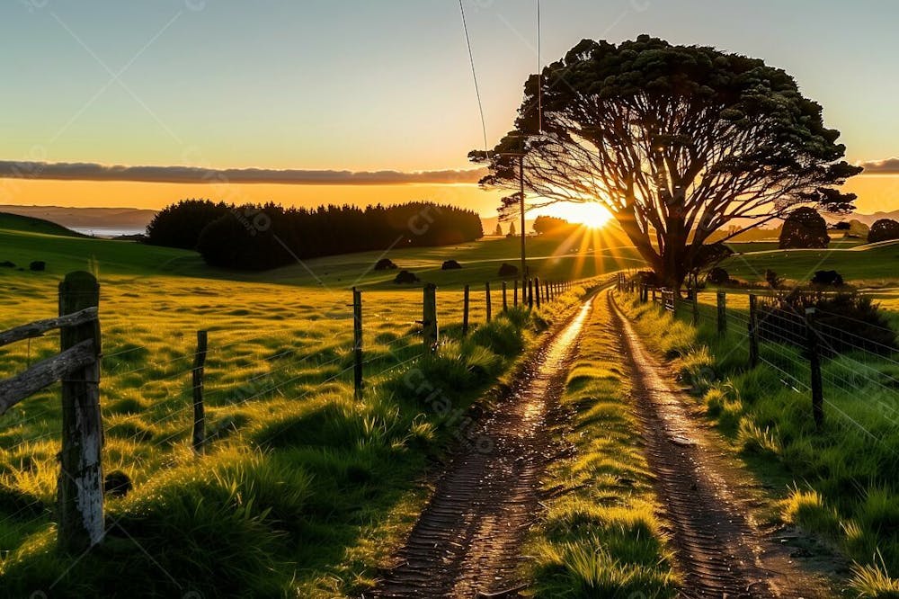 Imagem De Um Campo Ao Por Do Sol